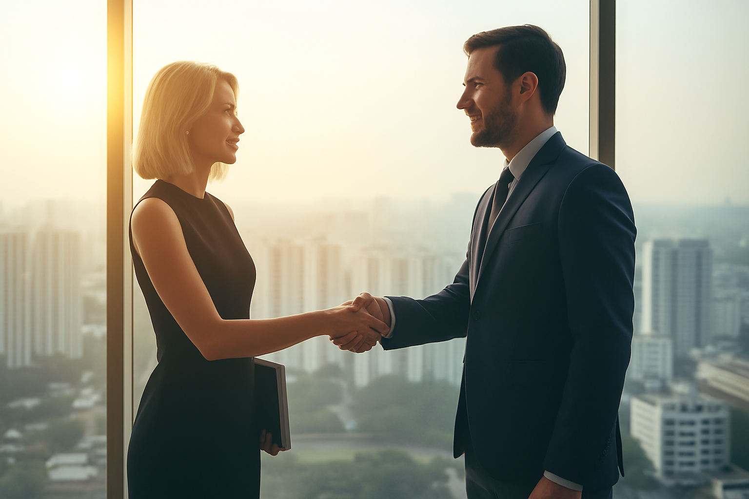 Professional business handshake in modern office